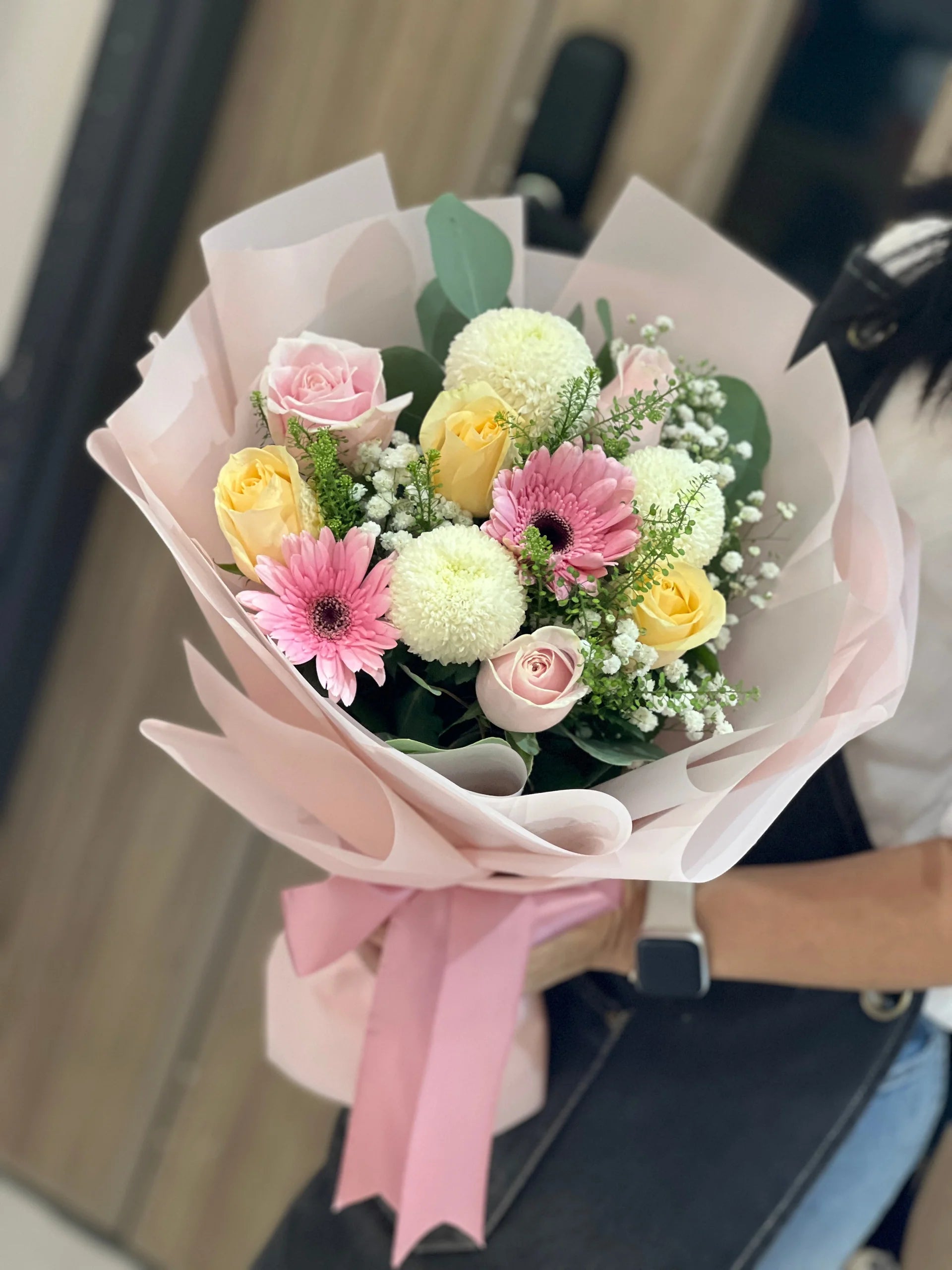 【盛開喜悅】粉紅黃玫瑰鮮花花束 - testing shop 3 - 搵花易eFlora